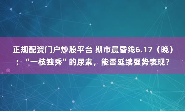 正规配资门户炒股平台 期市晨昏线6.17（晚）：“一枝独秀”的尿素，能否延续强势表现？